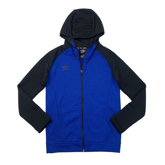 Umbro Sweatshirt Mens L Large Black Blue Hooded Lightweight Full Zip Soccer - Picture 1 of 10